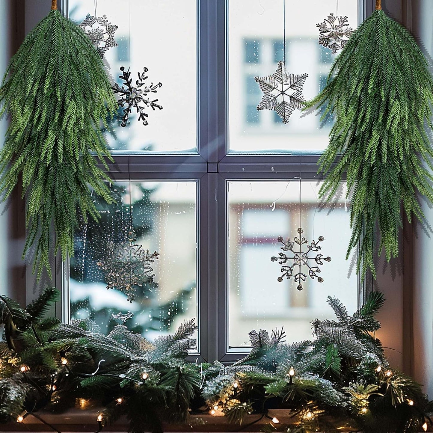 Set of 2 Artificial Norfolk Pine Teardrop Swags - 28" Christmas Greenery Door and Mantek Decor