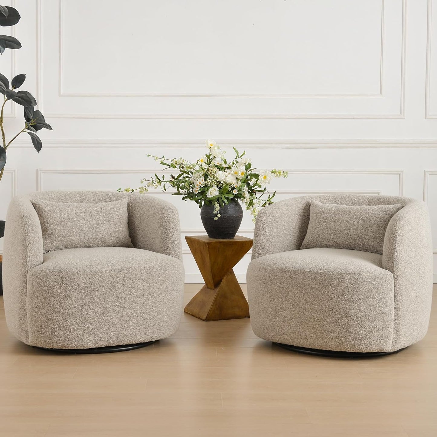 Luxury Boucle Swivel Barrel Chairs Set of 2