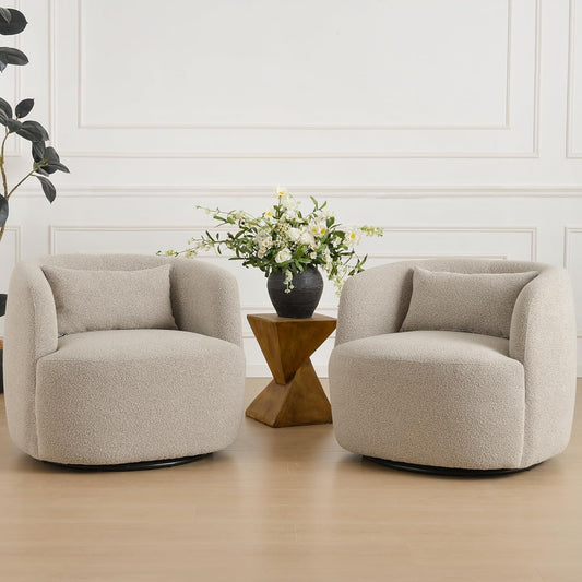 Luxury Boucle Swivel Barrel Chairs Set of 2
