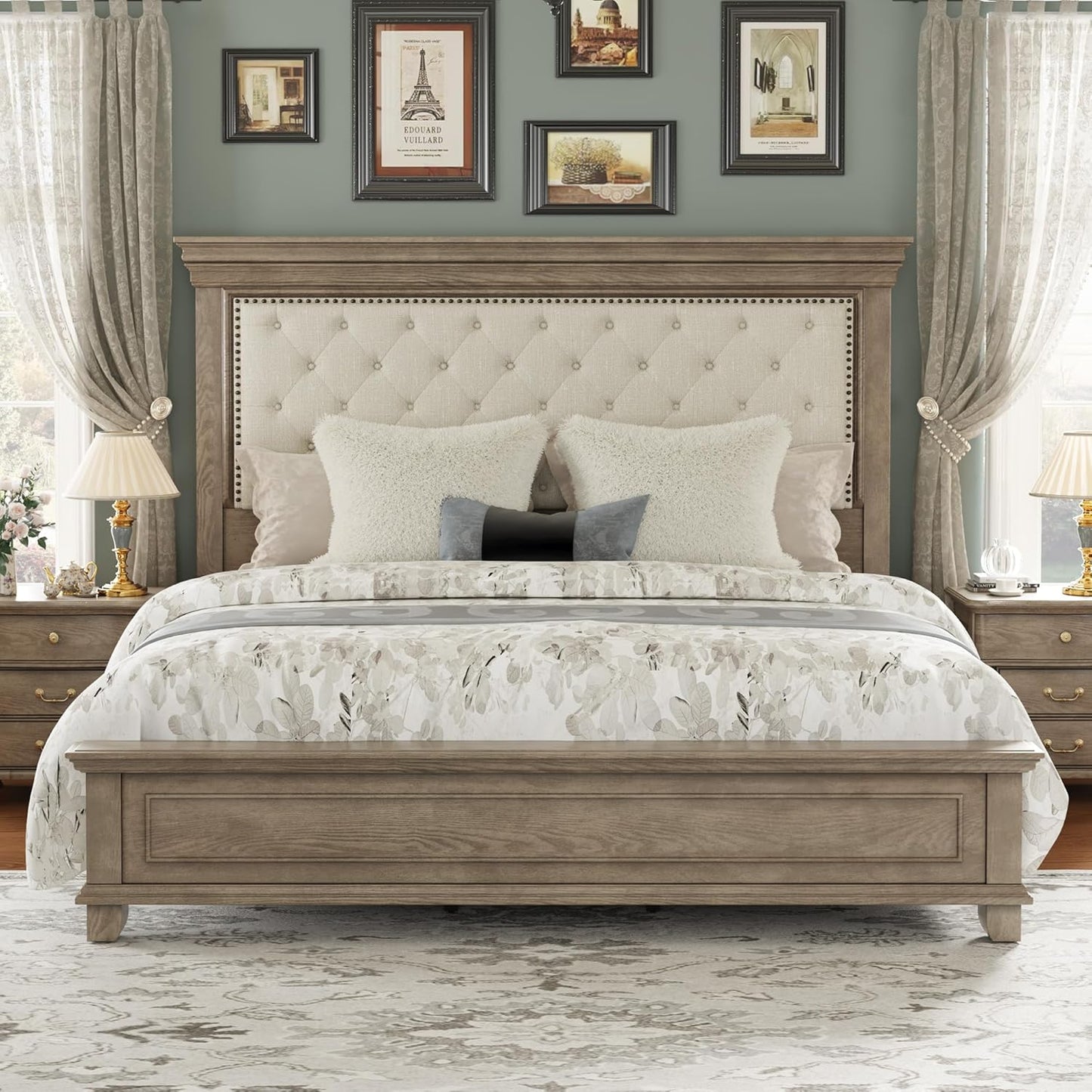 Luxury Tufted King Bed Frame with Upholstered Headboard