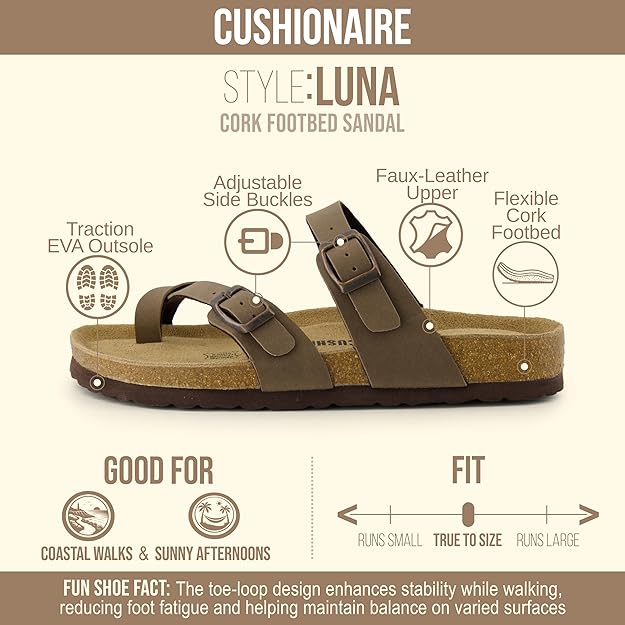 CUSHIONAIRE Luna Cork Footbed Sandals for Women