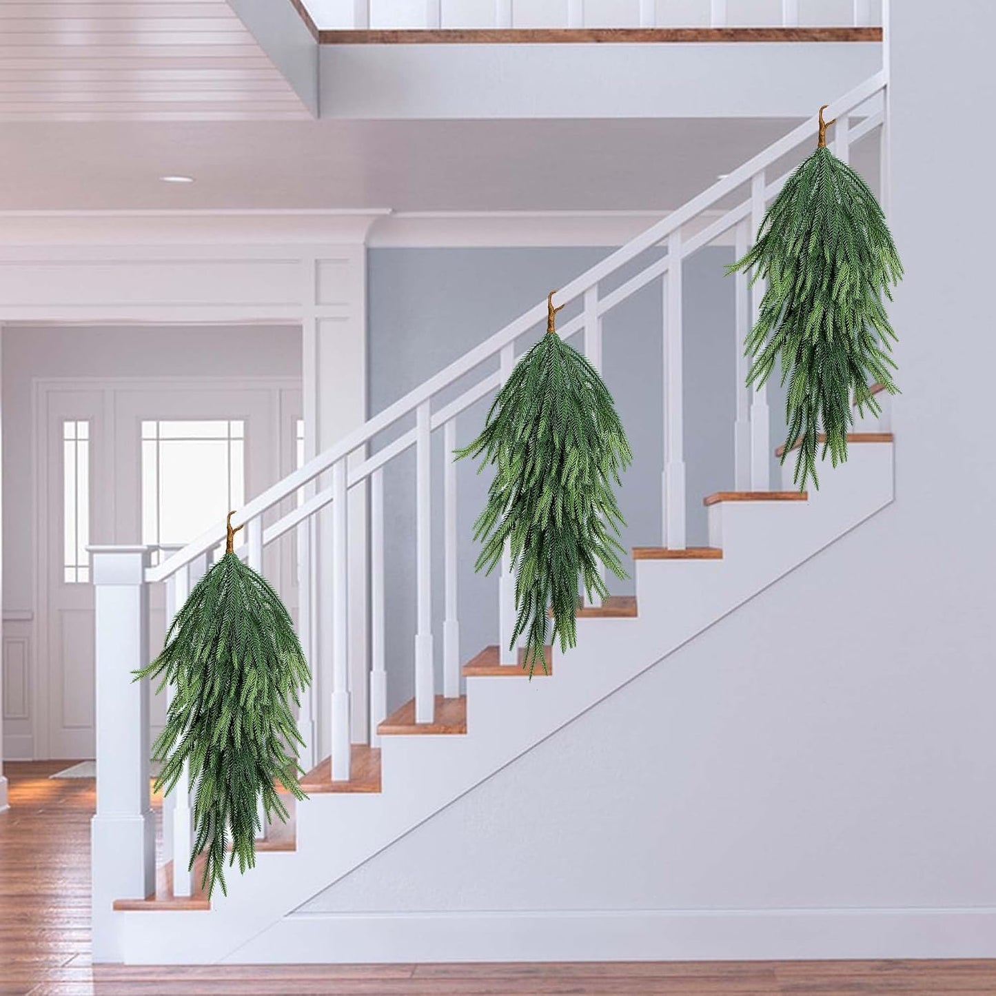 Set of 2 Artificial Norfolk Pine Teardrop Swags - 28" Christmas Greenery Door and Mantek Decor