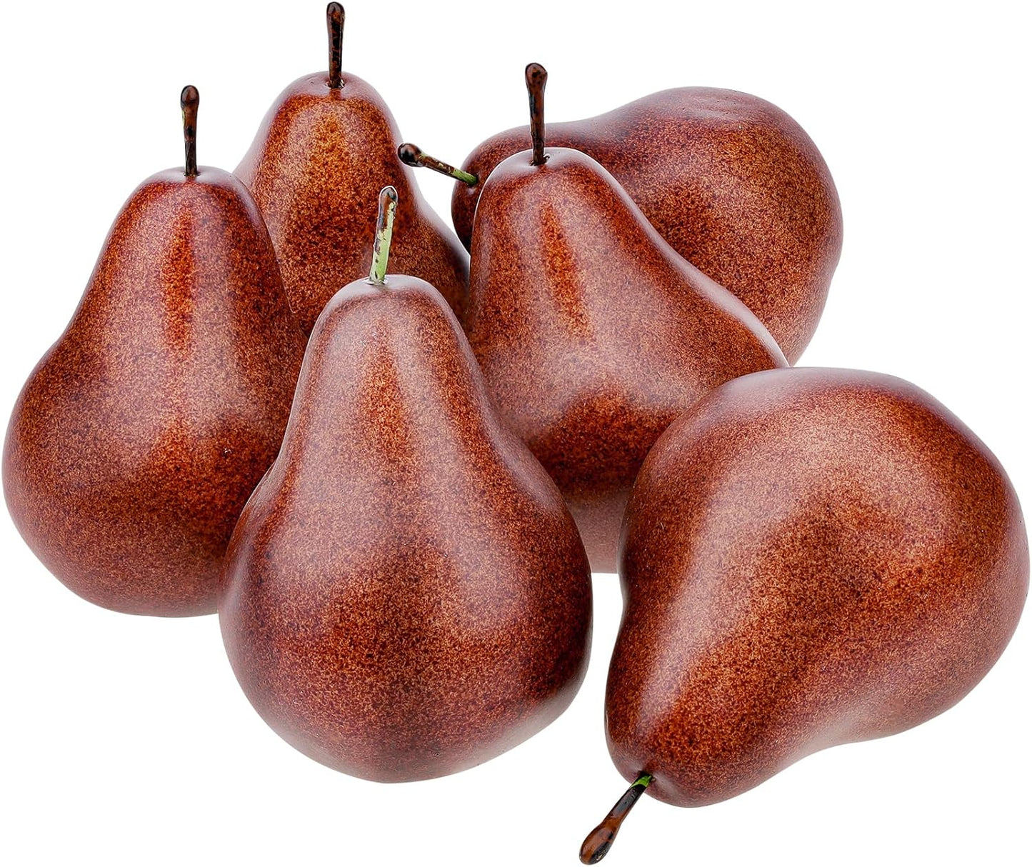 Set of 6 Realistic Faux Brown Pears - Decorative Artificial Fruit