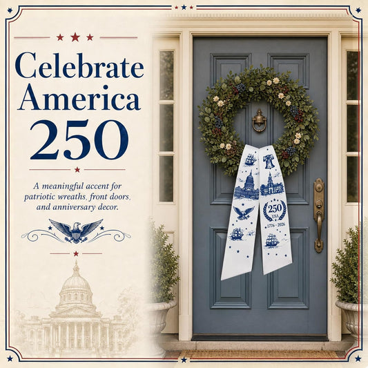 Celebrate America 250 Wreath Sash \ Elegant Patriotic Front Door Decor