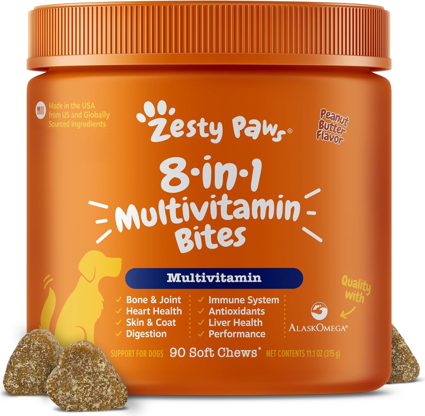 Zesty Paws 8-in-1 Multivitamin Bites for Dogs - Joint, Digestive & Skin Support Supplement