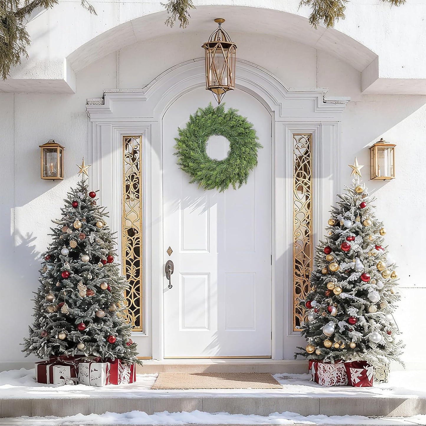 Real Touch Cedar Wreath for a Timeless Front Portch Look
