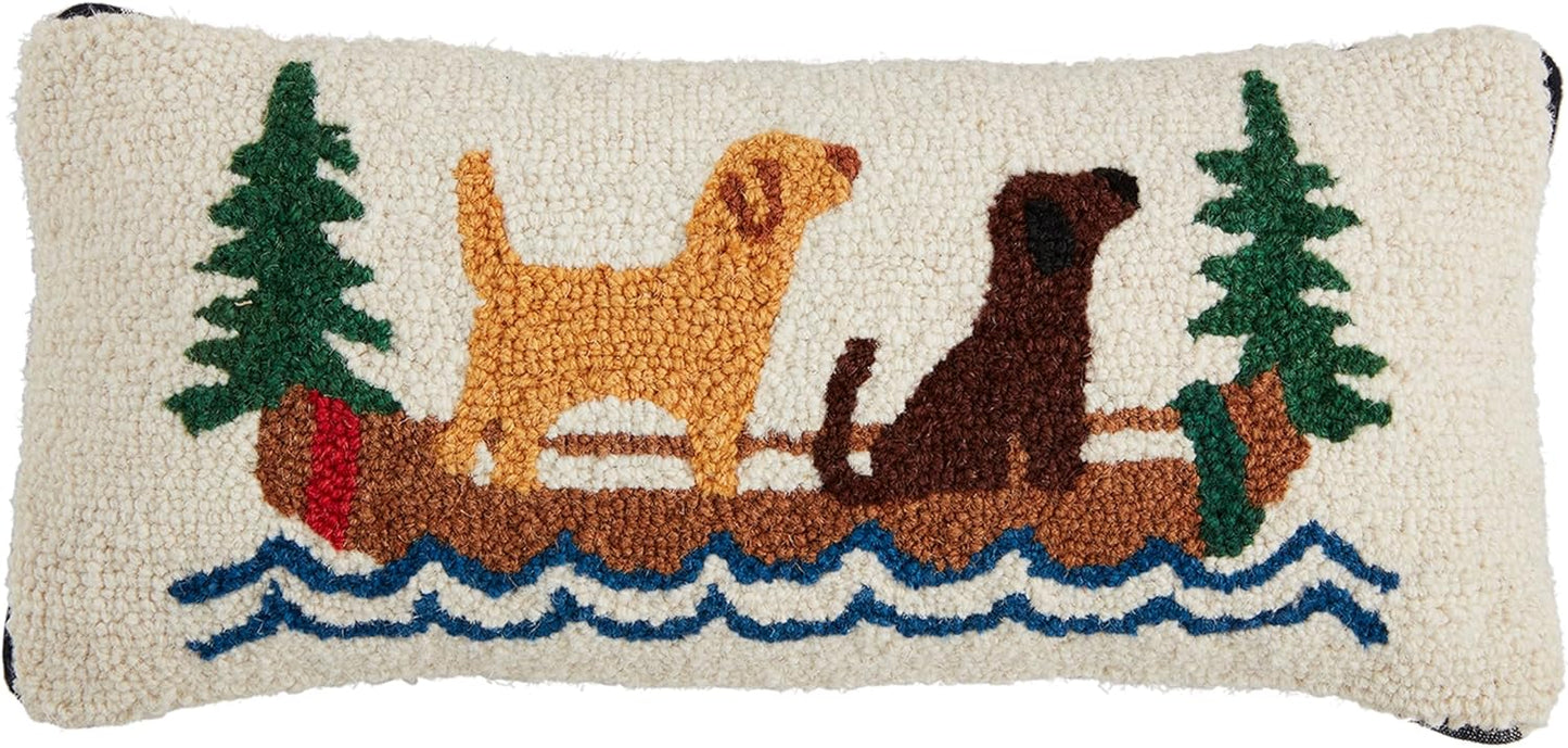 Mud Pie Canoe Lodge Hooked Wool Pillow