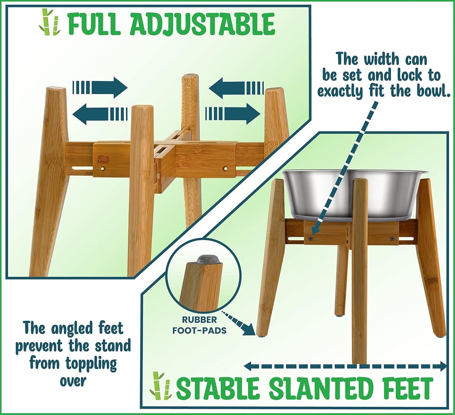 Elevated Bamboo Dog Bowl Stand for Large Breeds - Adjustable