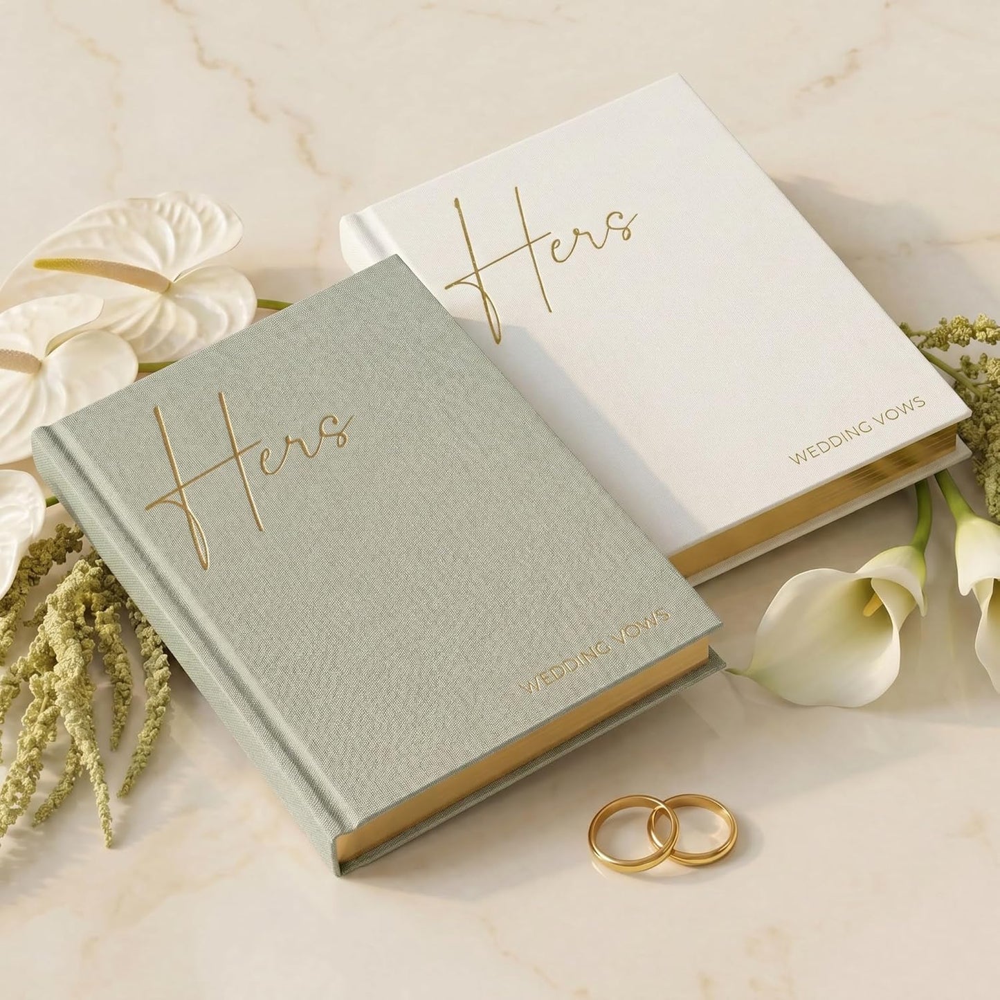 Elegant Linen Wedding Vow Books for Bride & Groom