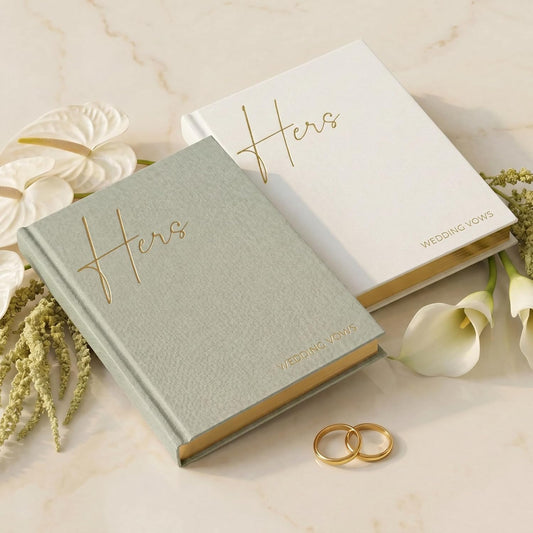 Elegant Linen Wedding Vow Books for Bride & Groom