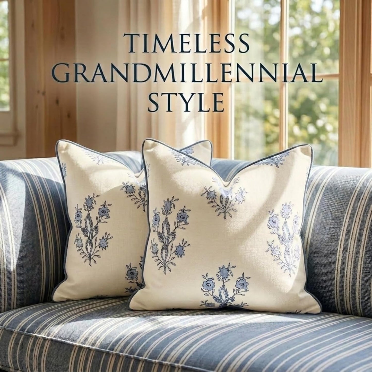 Blue & White Granmillennial Floral Throw Pillow Cover | Cottage & Traditional Accent Pillow