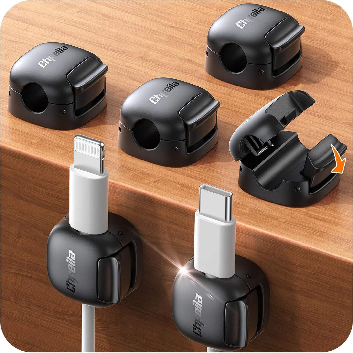 6 Pack Cable Organizer Clips for Desk & Nightstand