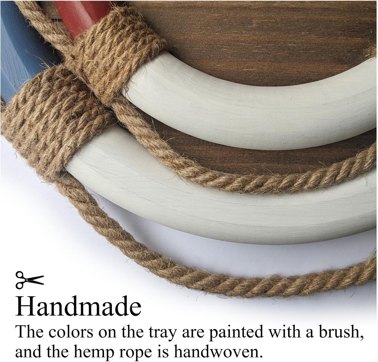 Set of 2 Nautical Life Ring Decorative Trays | Coastal Lake House Wood Serving Trays