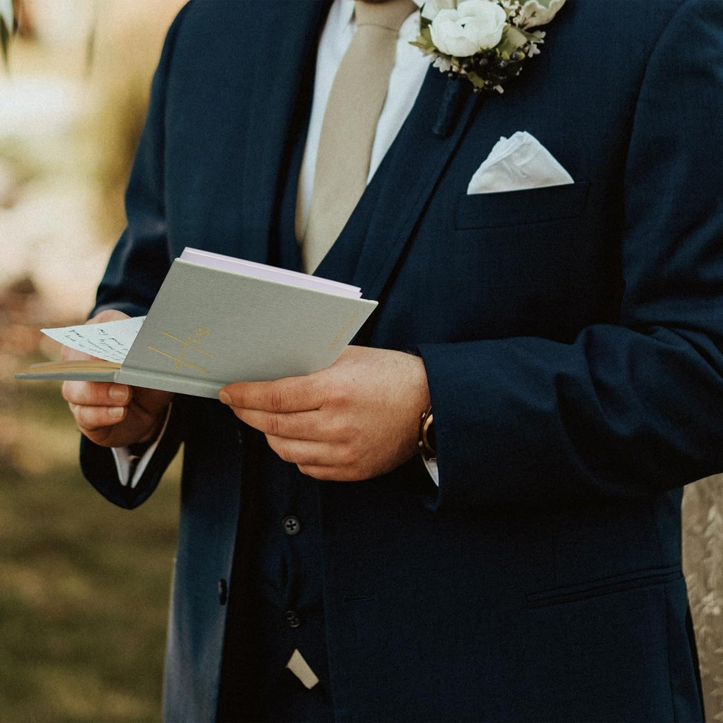 Elegant Linen Wedding Vow Books for Bride & Groom