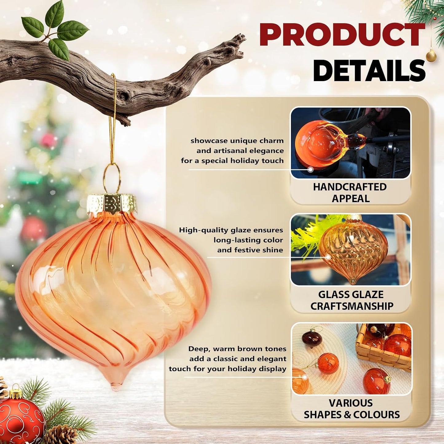 Vintage Amber Glass Christmas Ornaments - Set of 12