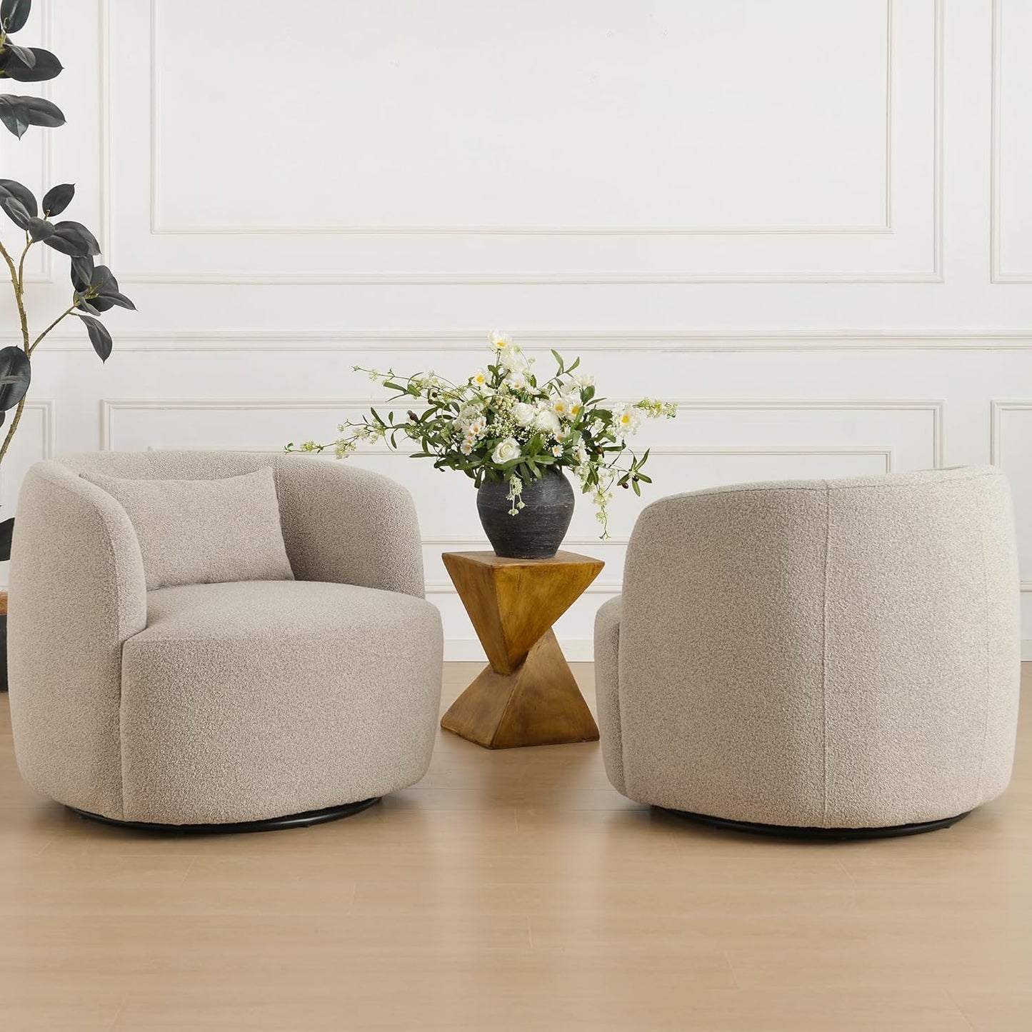 Luxury Boucle Swivel Barrel Chairs Set of 2