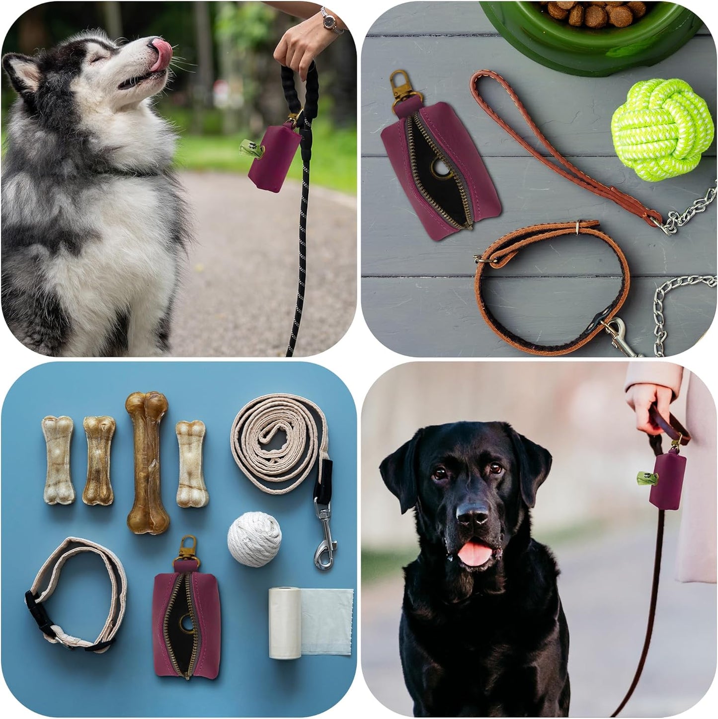 Leather Dog Waste Bag Holder-Clip-On Poop Bag Dispenser for Leash