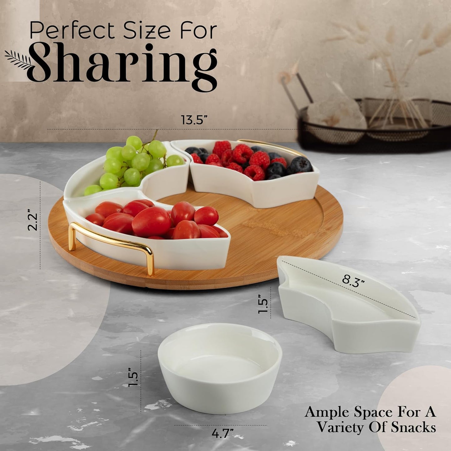 Scandinavian Ceramic Chip & dip Serving Tray and Lazy Susan Base