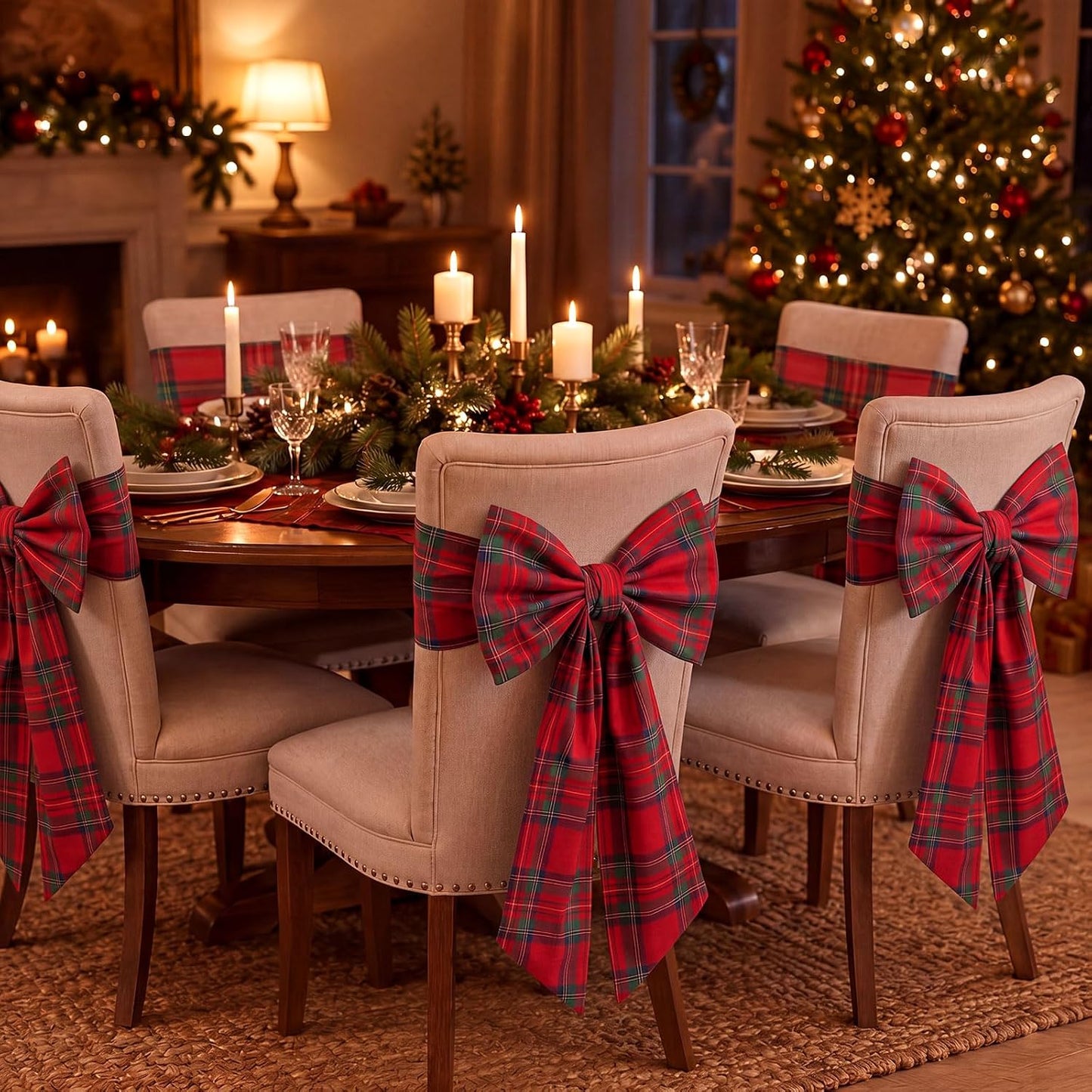 Red Tartan Plaid Christmas Chair Bows - Set of 4 (Does come in 6)