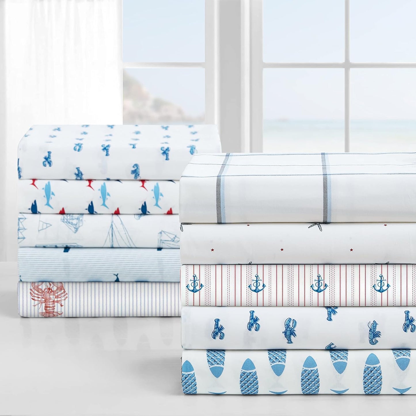 Nautica Whale Stripe Cotton Percale Sheet Set