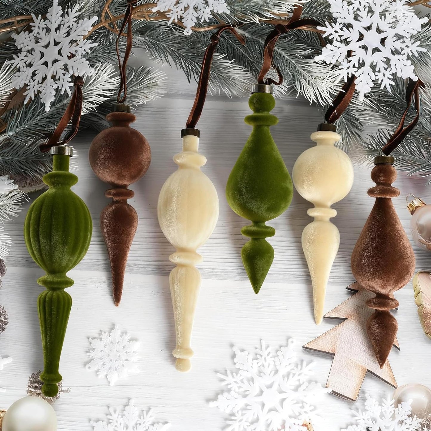 Velvet Finial Christmas Ornaments - Set of 6