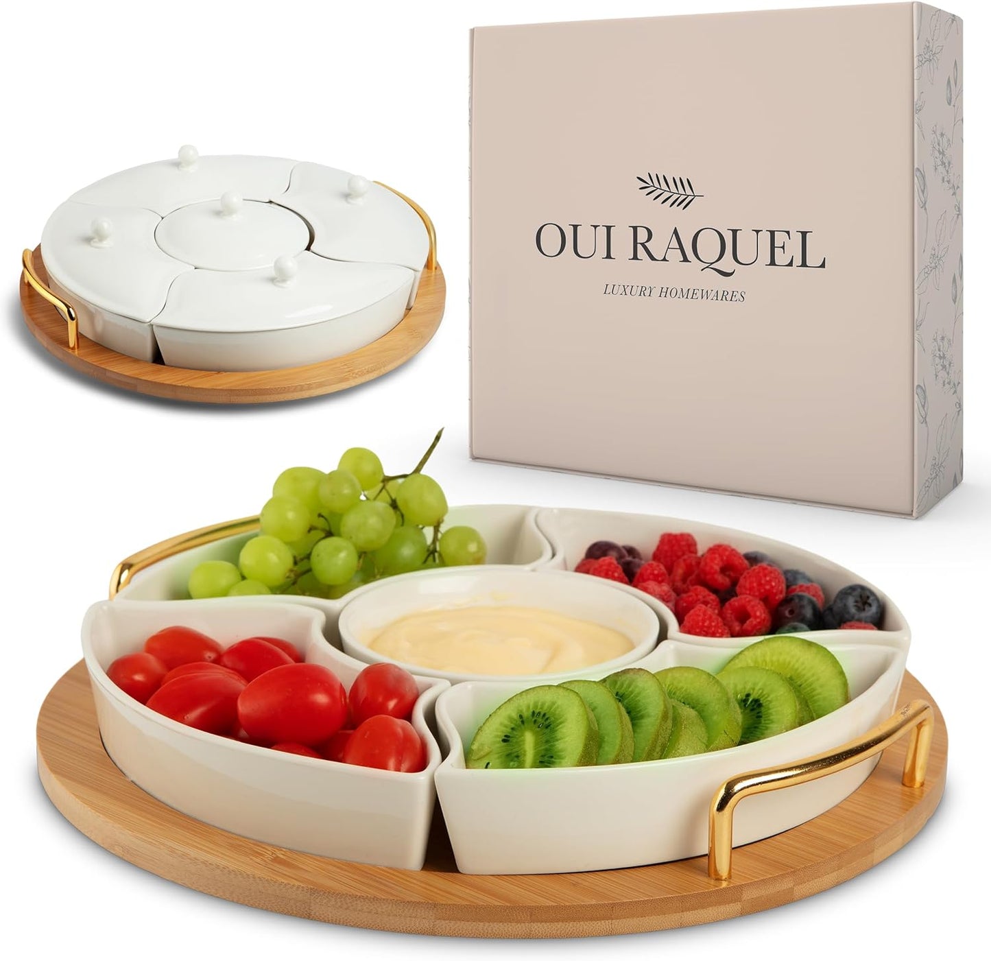 Scandinavian Ceramic Chip & dip Serving Tray and Lazy Susan Base