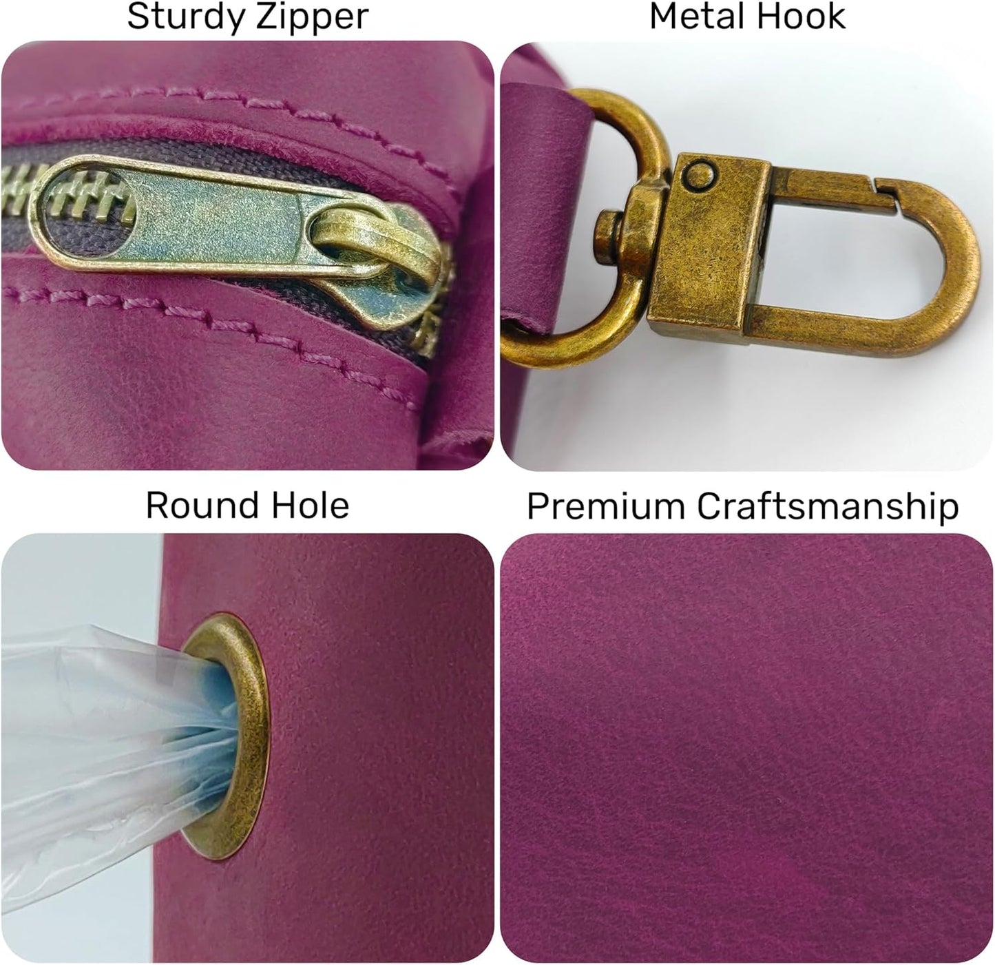 Leather Dog Waste Bag Holder-Clip-On Poop Bag Dispenser for Leash