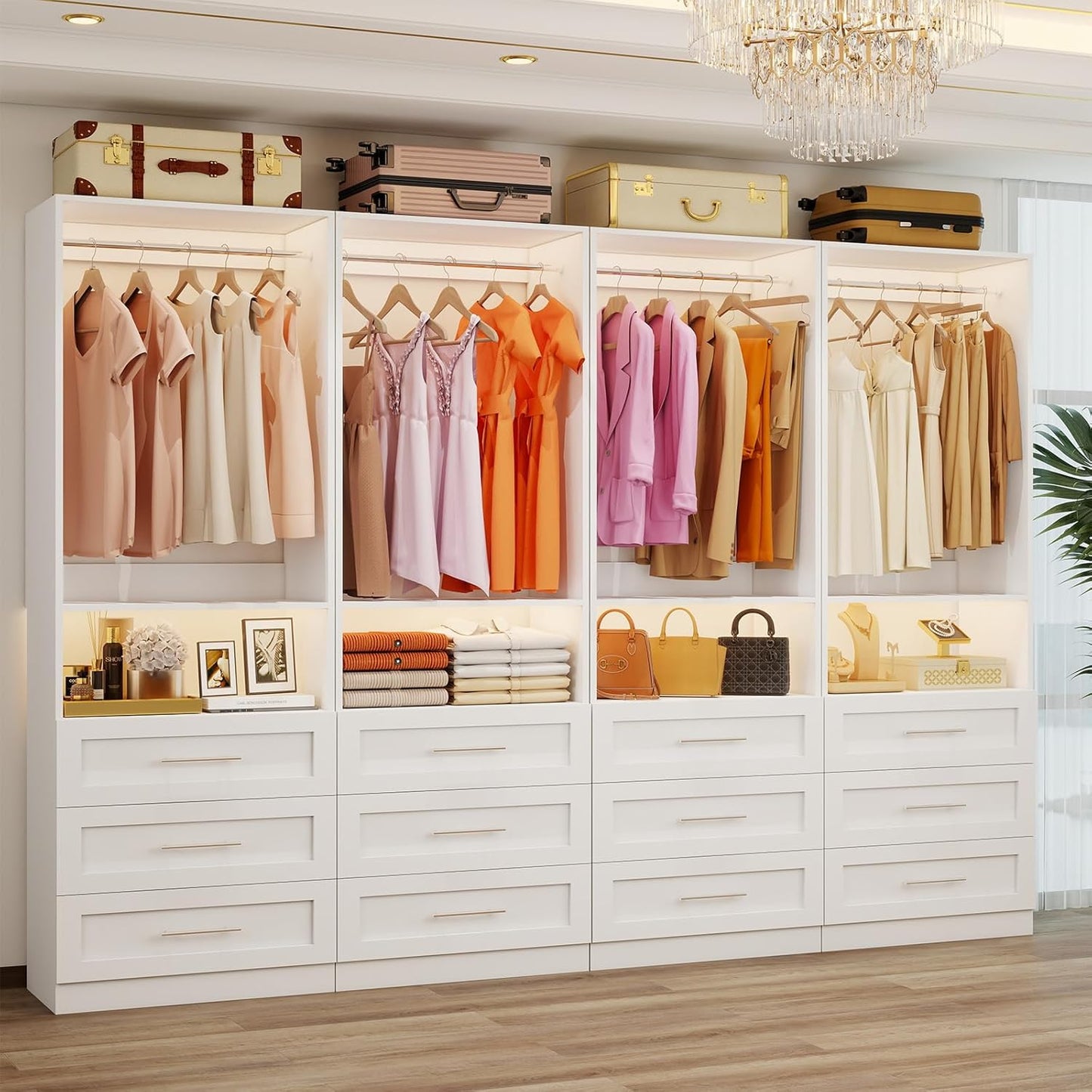 Luxury White Modular Closet Organizer System with Drawers & Hanging Storage