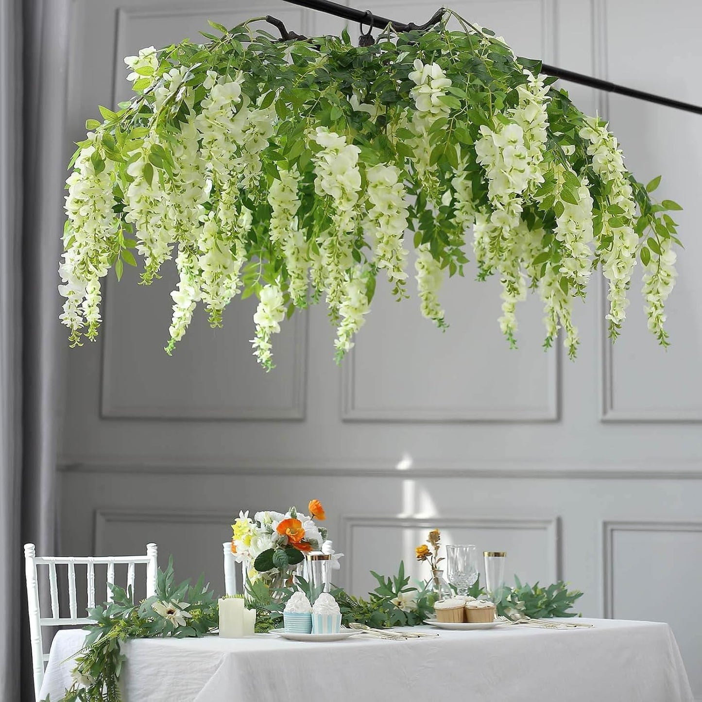Cream Wisteria Hanging Flora Chandelier Canopy