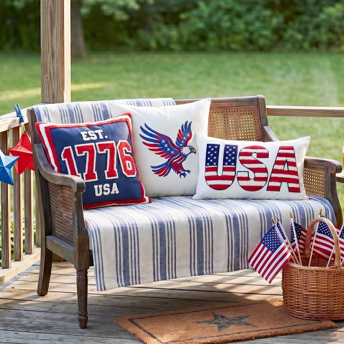 Patriotic Eagle Throw Pillow cover | Americana Farmhouse Decor