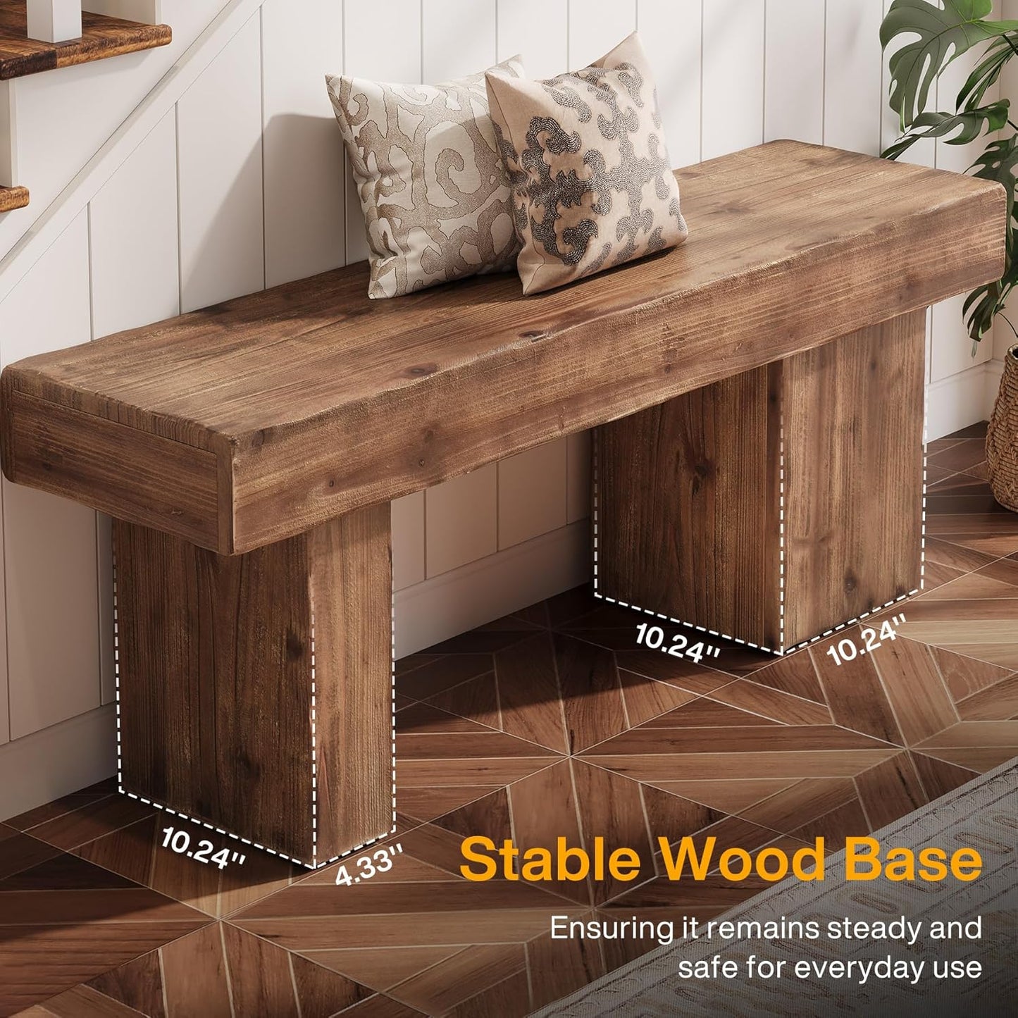 Rustic Solid Wood Entryway Bench | Warm Farmhouse Bedroom & dining Accent