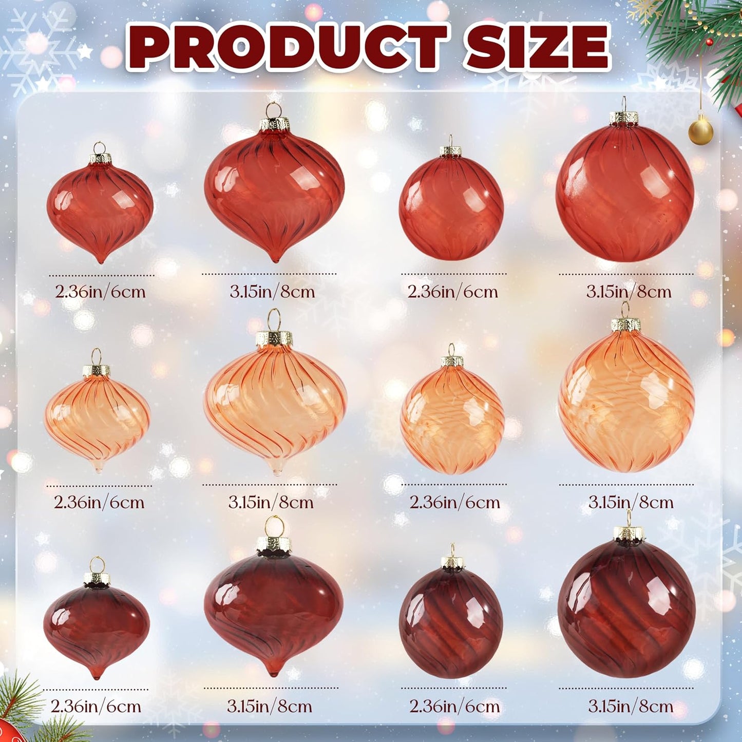 Vintage Amber Glass Christmas Ornaments - Set of 12