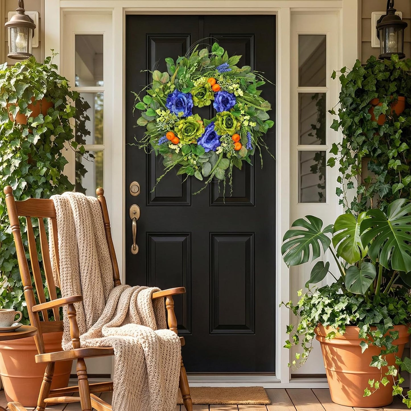 Blue Meadow Rose Wreath