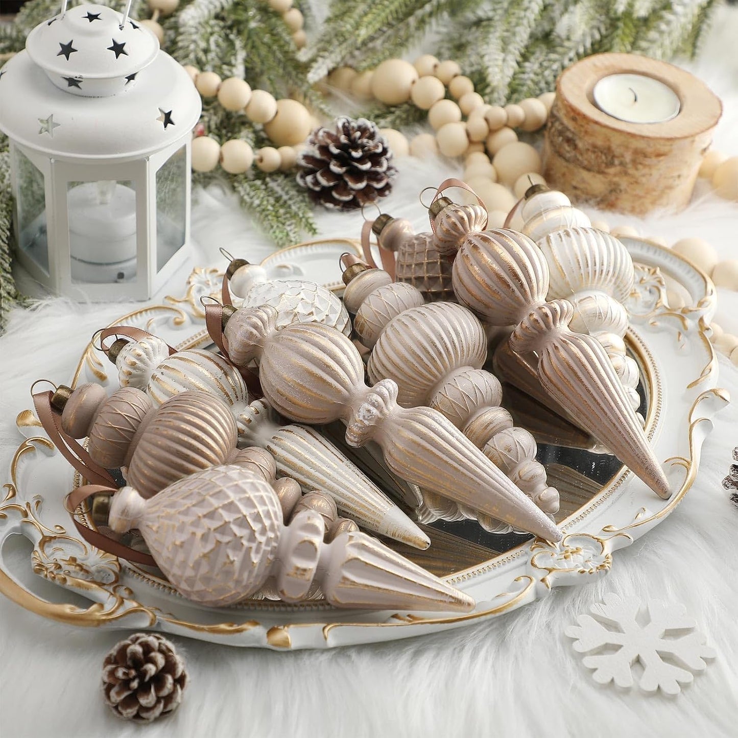 The Vintage Neutral Christmas Ornaments - Set of 9