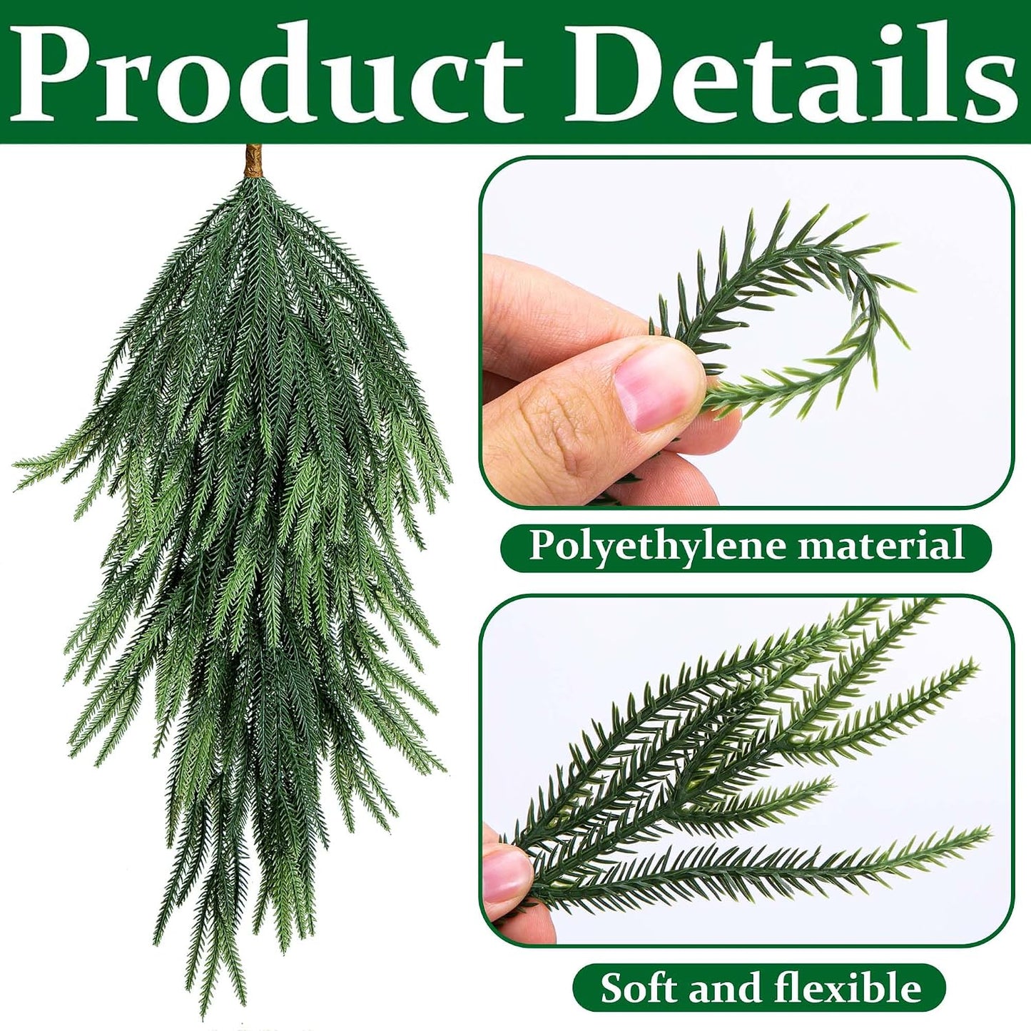 Set of 2 Artificial Norfolk Pine Teardrop Swags - 28" Christmas Greenery Door and Mantek Decor