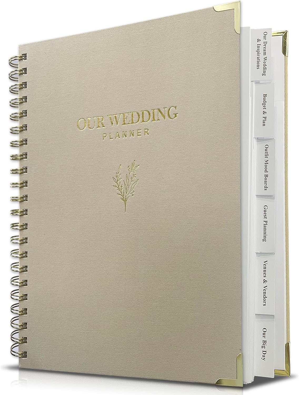 Elegant Linen Wedding Planner Book for Bride- Neutral Wedding Organizer Binder with Checklists, Calendars, Tabs & Planning PAges