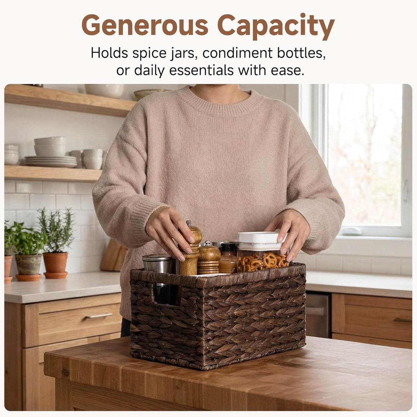 Set of 2 Handwoven Water Hyacinth Storage Basked with Handles