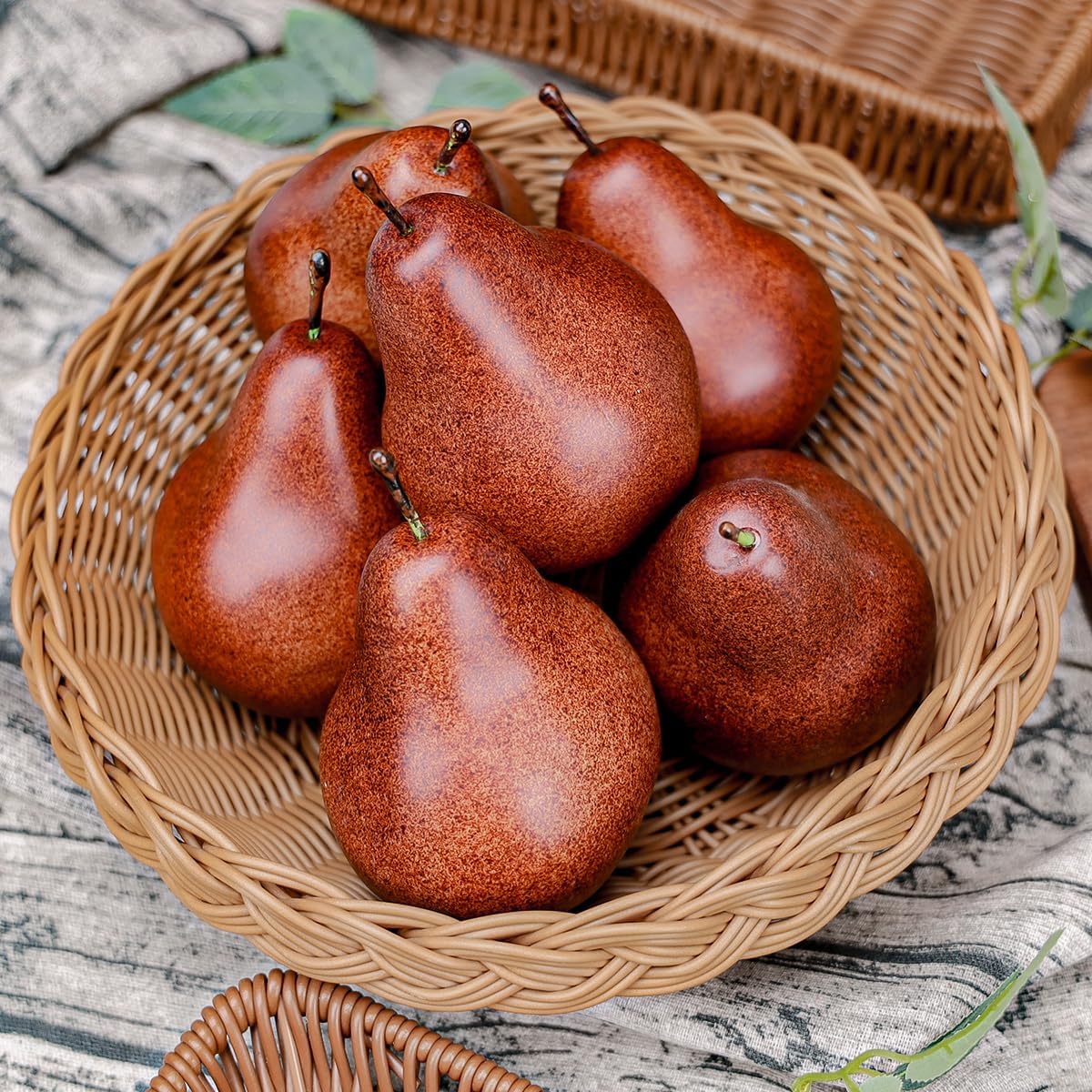 Set of 6 Realistic Faux Brown Pears - Decorative Artificial Fruit