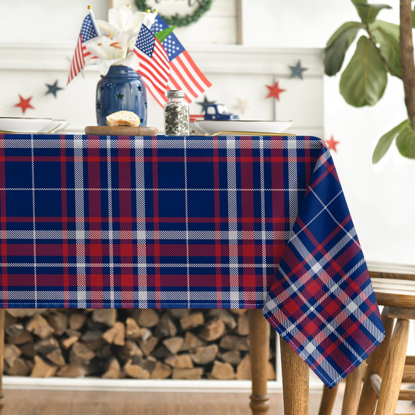 Patriotic Buffalo Plaid Tablcoth