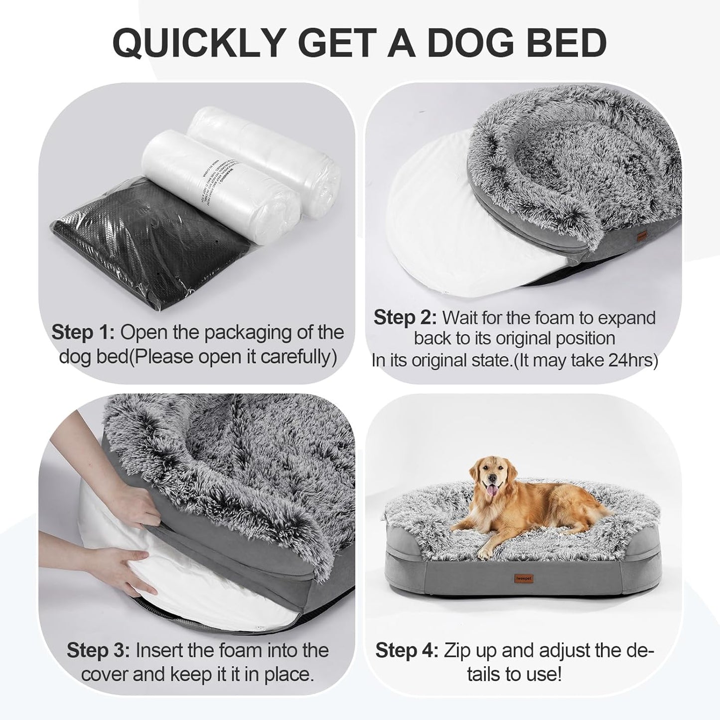 IWeepet Orthopedic Dog Bed for Large Dogs - Plush Washable Sofa Bed