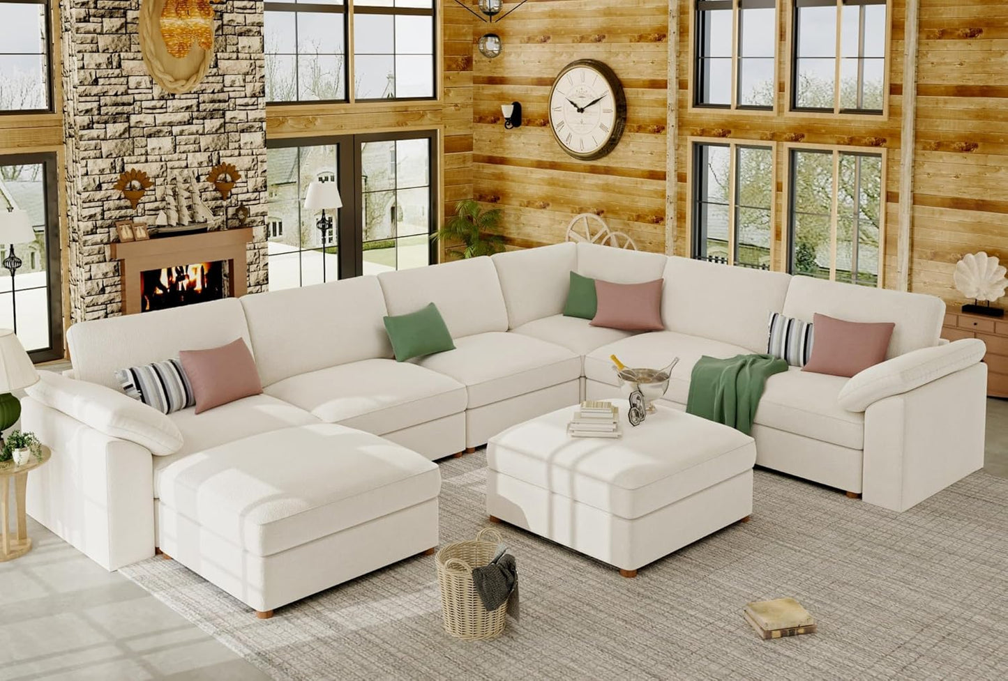 Luxury White Modular Cloud Sectional Sofa | Oversized Deep Seat U-Shaped Couch