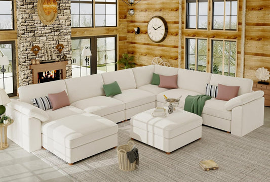 Luxury White Modular Cloud Sectional Sofa | Oversized Deep Seat U-Shaped Couch