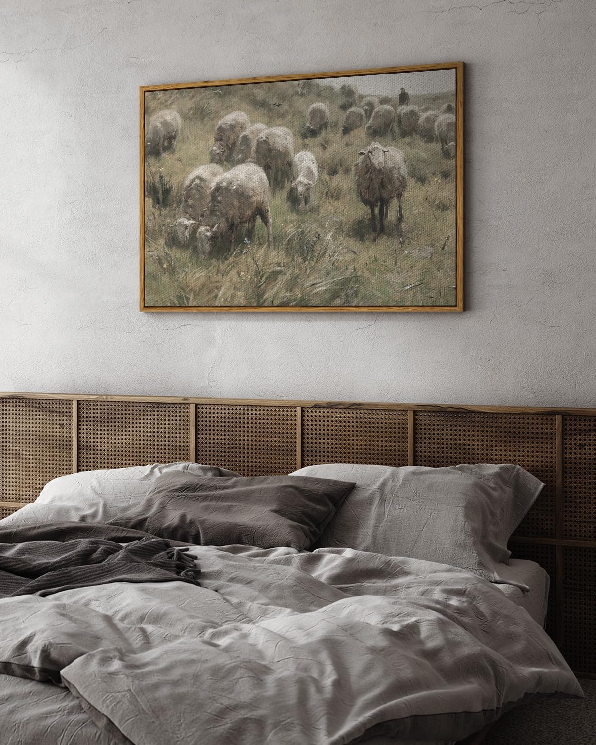 Vintage Sheep Meadow Framed Canvas Wall Art