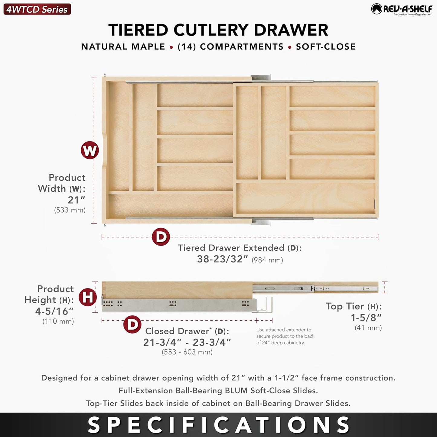 Rev-A-Shelf Two-Tier Maple Cutlery Drawer Organizer
