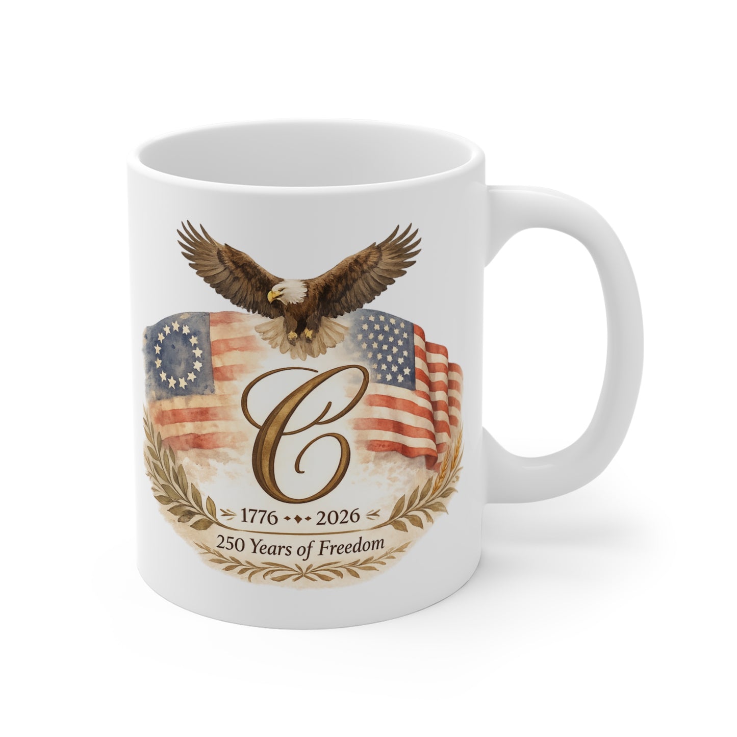 Personalized Americana Monogram Mug | 250th Anniversary Eagle Coffee Cup | Custom Initial Patriotic Gift