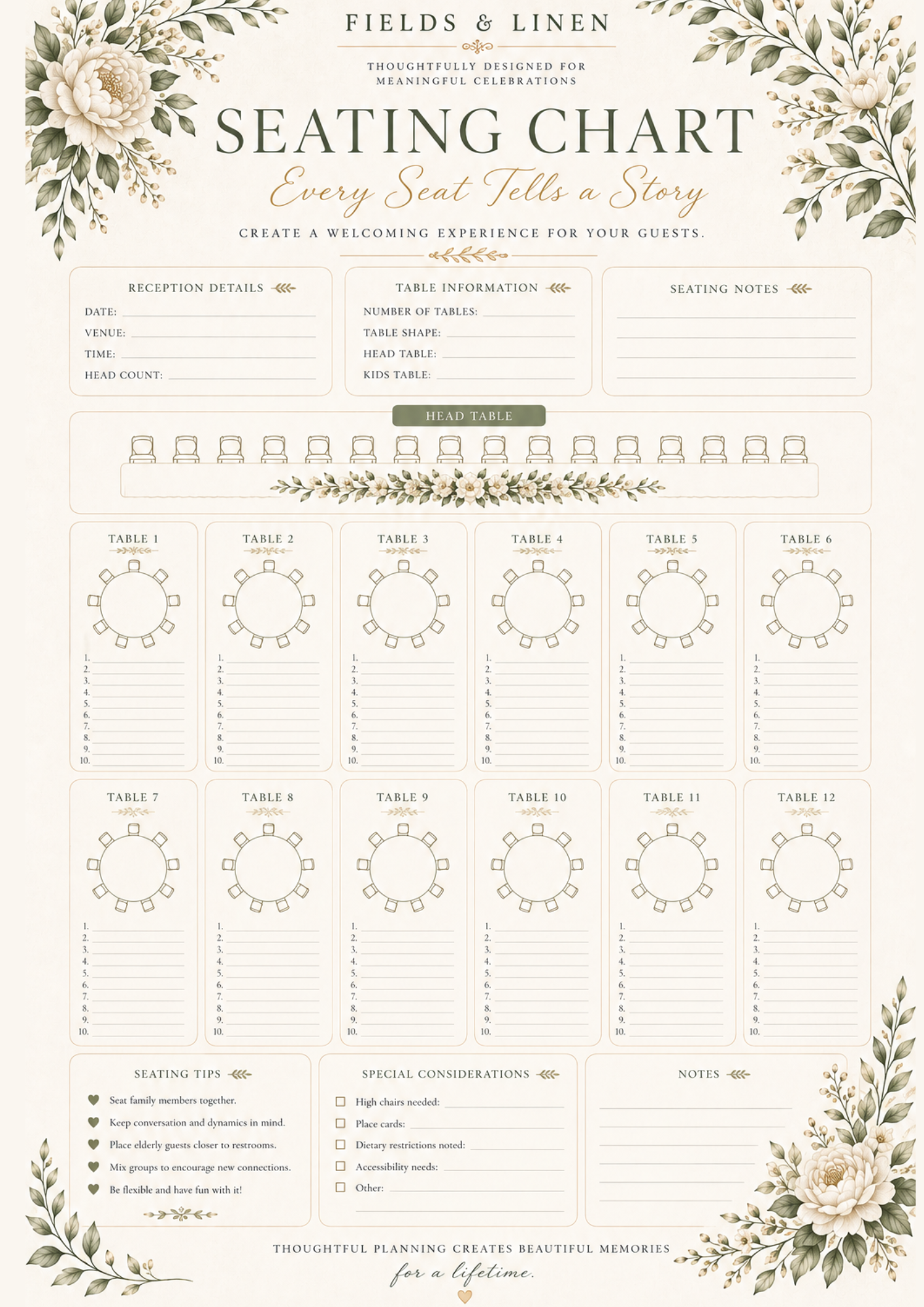 Fields & Linen Wedding Planner | 20 Page Printable Wedding Planning Journal PDF