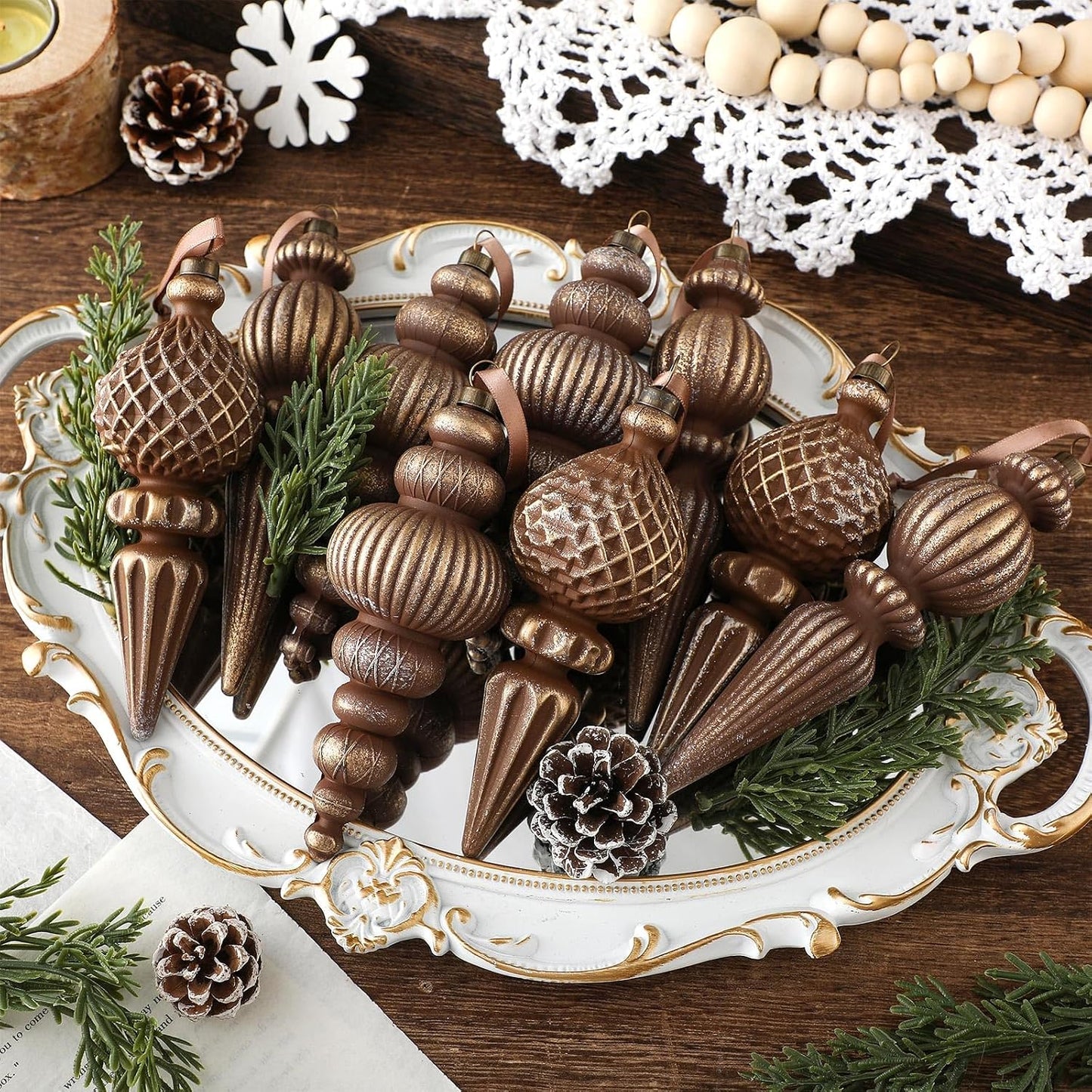 The Vintage Neutral Christmas Ornaments - Set of 9