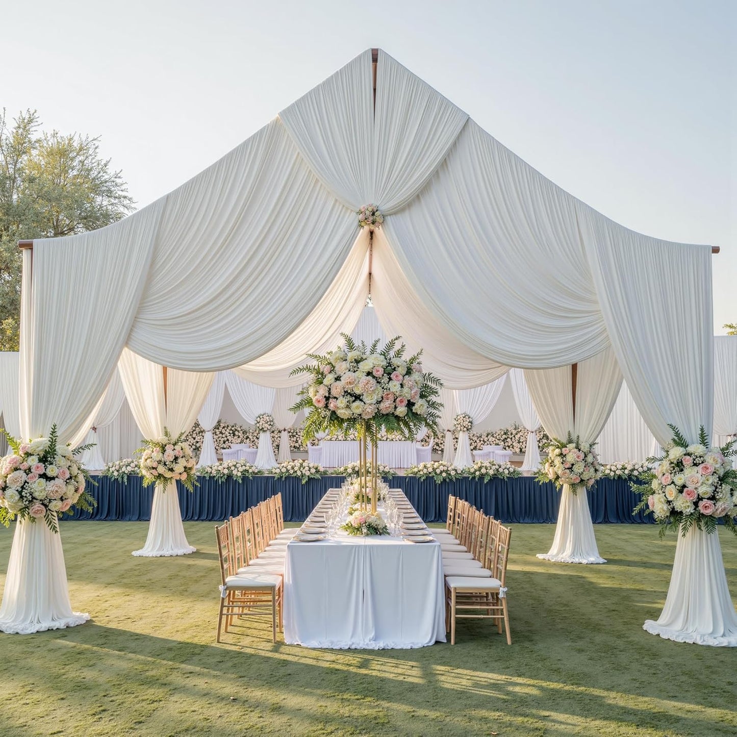 Elegant Ivory Ceiling Drapes for Wedding and Events