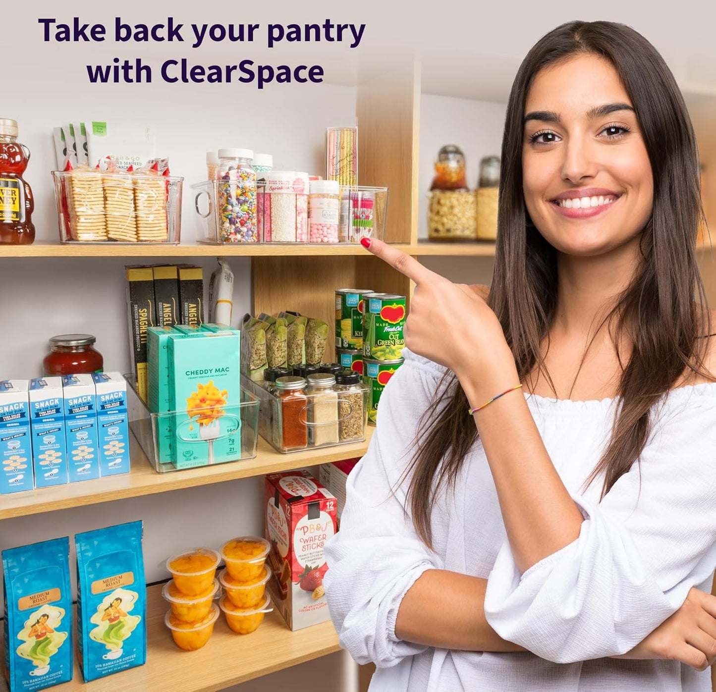 Clear Space Pantry Organization Bins with Removable Dividers - 2 Pack