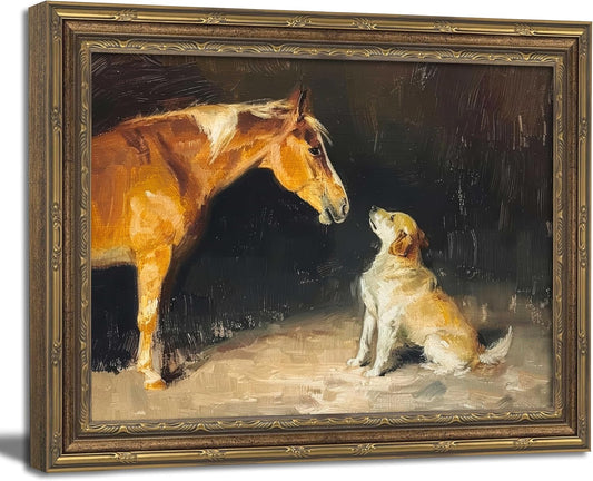 Vintage Horse & Dog Framed Wall Art